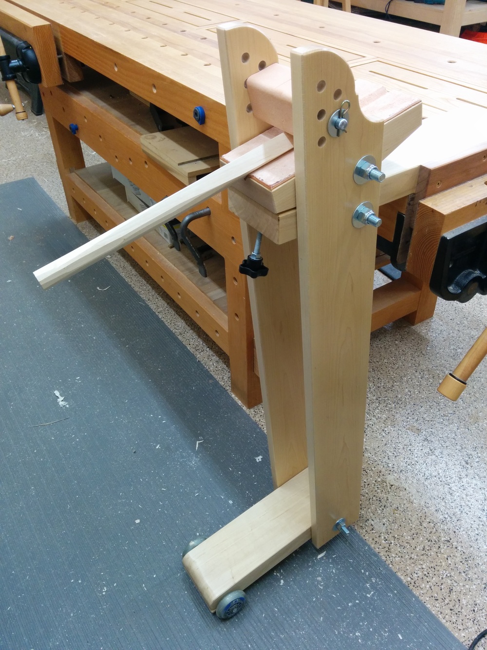  Here is the Shaving Post fully assembled. The mounting options are endless. Here it is mounted in my end vise, but with very little modification it could be mounted perpendicular to the vise or just clamped to a bench top with holdfasts. 